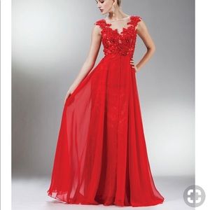 Unique Vintage Red Beaded Lace Mesh CapSleeve Gown